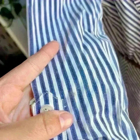 Michael Kors Blue Pin Stripe Belted Midi Button Down Dress - Picture 8 of 12